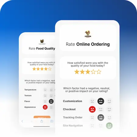 Restaurant feedback collection dashboard showing survey responses and guest ratings